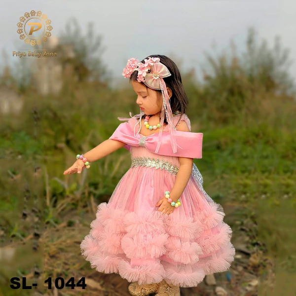 Baby Girls Lace Work Princess Frock Partywear Dress SL-1044 - Image 3